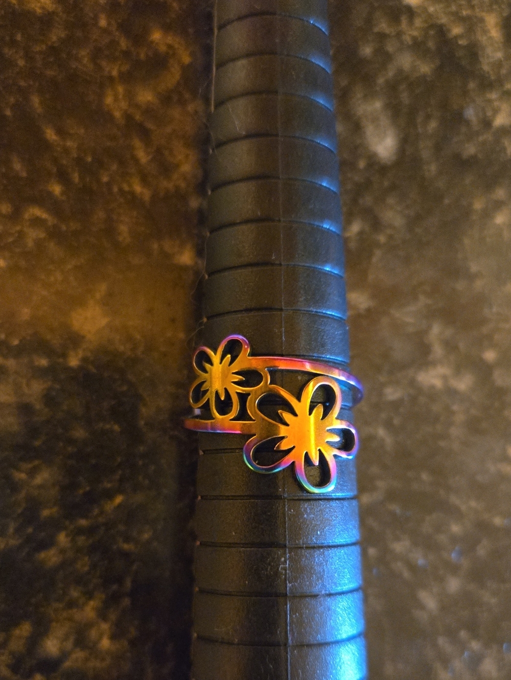Iridescent Rainbow Floral Cutout Stackable Ring - Yellow & Multicolor.Size 7.5.